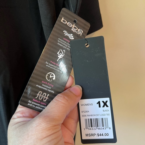 NEW BEBE Sport Rainbow Dot Bling Logo Cropped Tee Top Short Sleeve 1X Plus Size - Picture 10 of 12